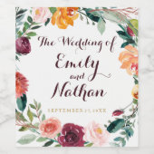 Bourgogne Mariage Floral or du Étiquette de vin (Étiquettes simples)