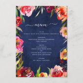 Bourgogne Marine Blauw Bloemen Bruiloft Menu (Voorkant)