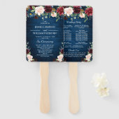 Bourgogne Marine Blauw Blush Bloemen Bruiloft Prog Handwaaier (Voorkant en achterkant)