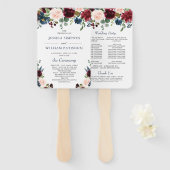 Bourgogne Marine Blauw Blush Bloemen Bruiloft Prog Handwaaier (Voorkant en achterkant)