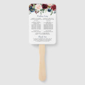 Bourgogne Marine Blauw Blush Bloemen Bruiloft Prog Handwaaier (Achterkant)