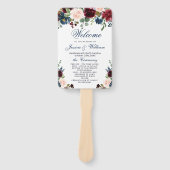 Bourgogne Marine Blauw Blush Bloemen Bruiloft Prog Handwaaier (Voorkant)