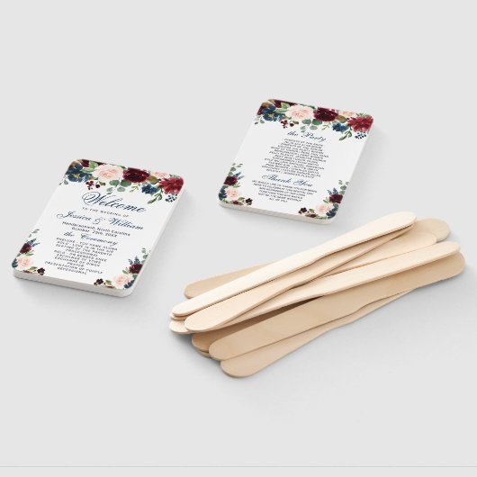 Bourgogne Marine Blauw Blush Bloemen Bruiloft Prog Handwaaier (Niet-gemonteerd)