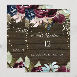 Bourgogne Marine Bloemen Rustieke Lichten Tafelnum Kaart