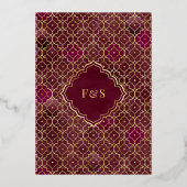 Bourgogne Marokkaanse Arch Moslim Bruiloft Goud Folie Uitnodiging (Achterkant)