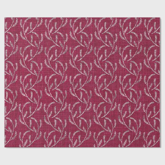 Bourgogne Maroon Linnen Zilver Sparkly Laurel Cadeaupapier (Vlak)