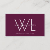 Bourgogne Maroon Monogram Modern Minimalistisch Visitekaartje (Voorkant)