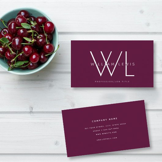Bourgogne Maroon Monogram Modern Minimalistisch Visitekaartje
