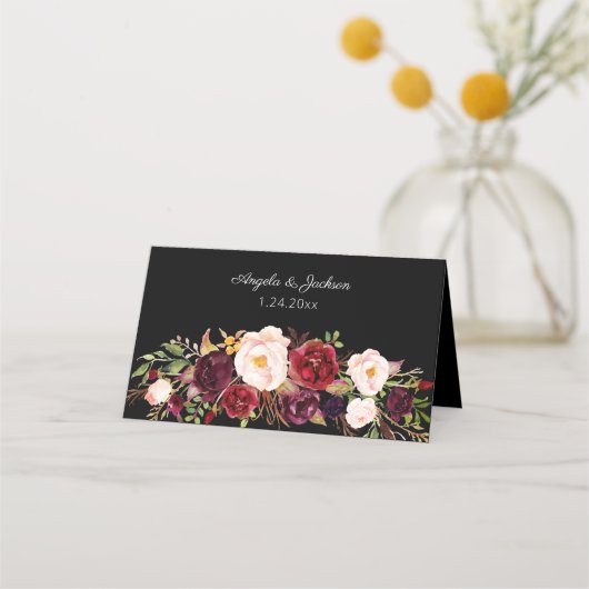 Bourgogne Marsala Bloemen - Zwart (Achterkant)