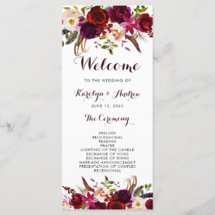 Bourgogne Marsala Bohême Floral Wedding Programme