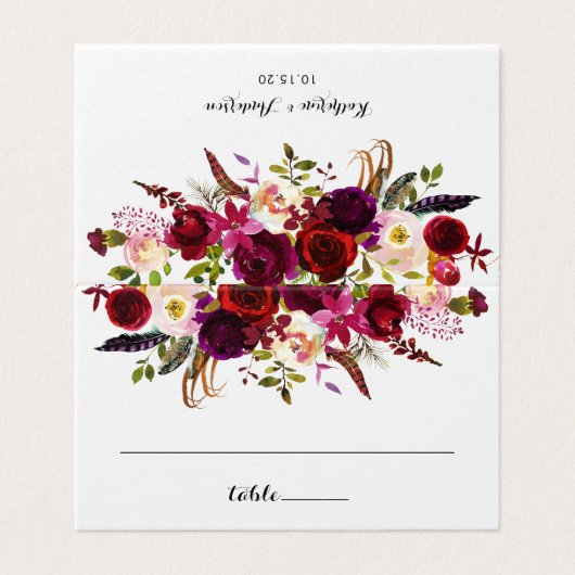 Bourgogne Marsala Bohemian Tafel Plaats Kaart (Buitenkant ongevouwen)