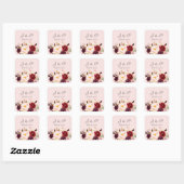Bourgogne Marsala en Blush Floral Monogram - Roze Vierkante Sticker (Vel)