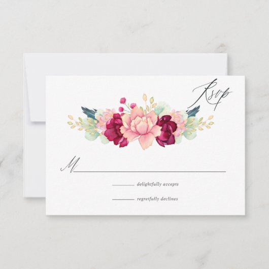 Bourgogne - Marsala en Blush Floral Wedding RSVP Kaartje (Voorkant)