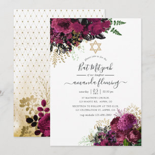 Bourgogne - Marsala en Gold Bat Mitzvah Kaart
