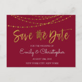 Bourgogne Marsala en Gold Foil Bewaar de datum Aankondigingskaart (Voorkant)