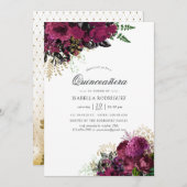 Bourgogne - Marsala en Gold Quinceañera Kaart (Voorkant / Achterkant)