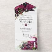  Bourgogne - Marsala en Gold Wedding All In One Uitnodiging (Binnen)