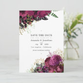  Bourgogne - Marsala en Gold Wedding Save The Date (Staand voorkant)