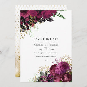 Bourgogne - Marsala en Gold Wedding Save The Date