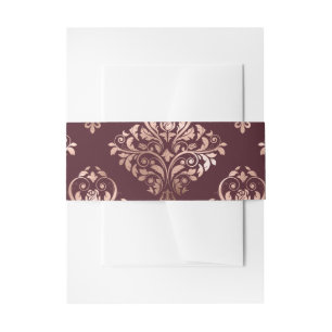 Bourgogne - Marsala en Roos Gold Damask Wedding Uitnodigingen Wikkel