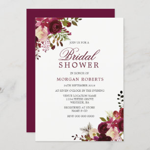 Bourgogne Marsala Floral Bridal Show Invitation
