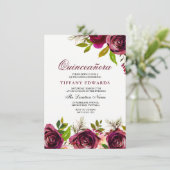 Bourgogne Marsala Floral Quinceañera Invitation (Debout devant)