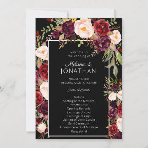 Bourgogne Marsala Floral Wedding Programme Noir V3