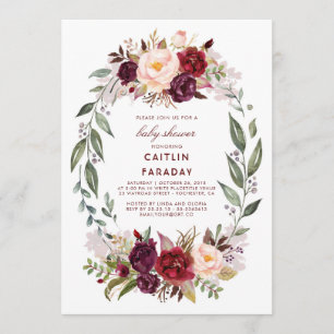 Bourgogne - Marsala Floral Wreath Baby shower Kaart