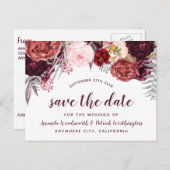 Bourgogne Marsala Herfst Pioen Bewaar de Datumkaar Aankondigingskaart (Voorkant / Achterkant)