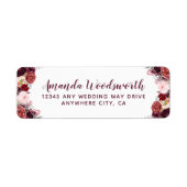 Bourgogne Marsala Herfst Pioen Bruiloft Adresetike Etiket (Voorkant)