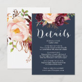 Bourgogne Marsala Navy bruiloft Details Kaart (Voorkant / Achterkant)