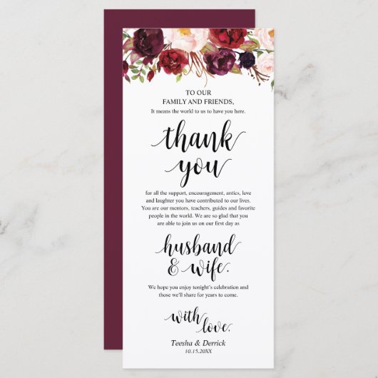 Bourgogne Marsala, plaats instelling Dank u kaart (Voorkant / Achterkant)