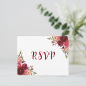 Bourgogne Marsala Red Roses Floral RSVP Uitnodiging Briefkaart (Staand voorkant)