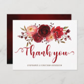 Bourgogne Marsala Rode Rozen Bloemen Dank u Bedankkaart (Voorkant / Achterkant)