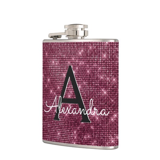 Bourgogne Marsala Sparkle Monogram & Initiaal Heupfles (Links)