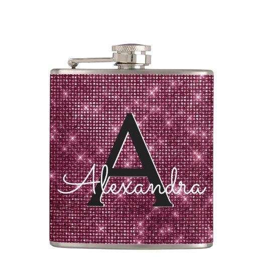 Bourgogne Marsala Sparkle Monogram & Initiaal Heupfles (Voorkant)