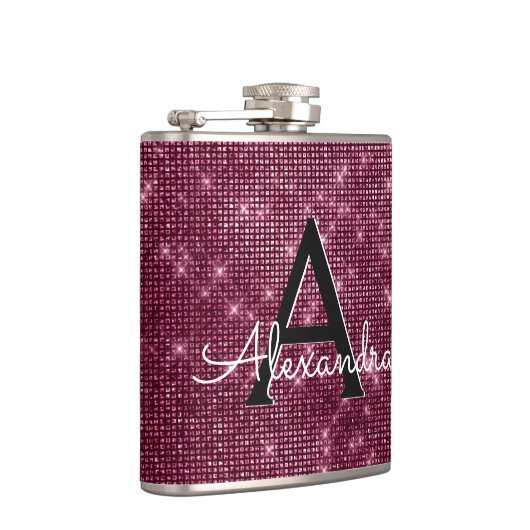 Bourgogne Marsala Sparkle Monogram & Initiaal Heupfles (Rechts)