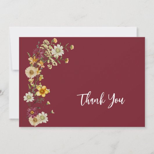 Bourgogne Marsala Wildflower Rustic Boho Bedankkaart (Voorkant)