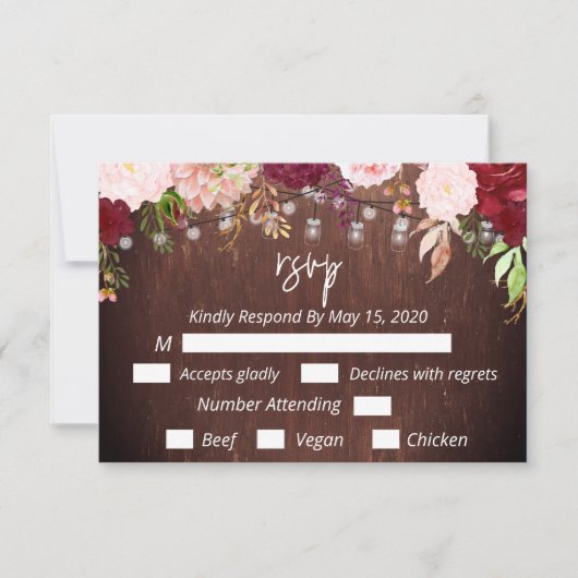 Bourgogne Mason Jar Bois Chaîne Lumières RSVP (Devant)