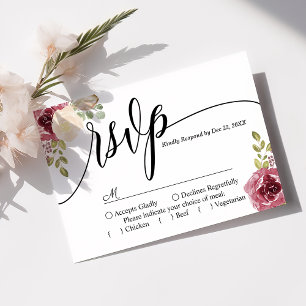 Bourgogne Merlot Bloemen Bruiloft RSVP Kaart