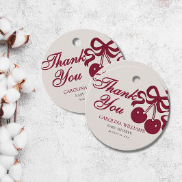 Bourgogne Modern Cherry Baby shower Bedankjes Labels
