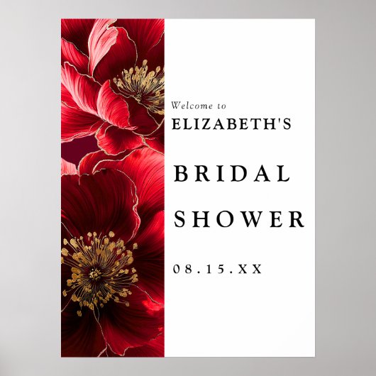 Bourgogne Moderne Floral Fête des mariées Affiche  (Devant)