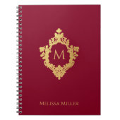 Bourgogne Monogram Faux Gold Crest Naam Notitieboek (Voorkant)