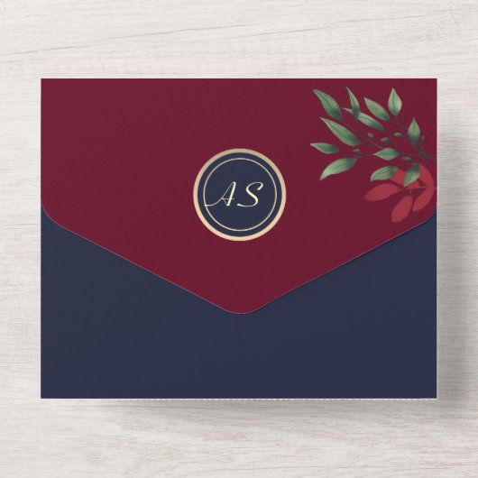 Bourgogne Monogram QR Code Bruiloft All In One Uitnodiging (Achterkant)