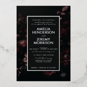 Bourgogne Moody Bloemen met Details Folie Uitnodiging