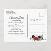 Bourgogne Navy Blauw Blush Bruiloft Save the Date Briefkaart (Achterkant)