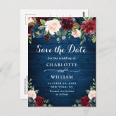 Bourgogne Navy Blauw Blush Bruiloft Save the Date Briefkaart (Voorkant / Achterkant)