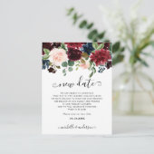 Bourgogne Navy Blush Bloemen Verander de datum Briefkaart (Staand voorkant)