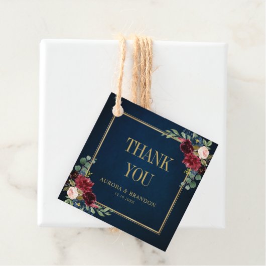 Bourgogne Navy Blush Goud Geometrisch Dank u Bedankjes Labels (In situ)