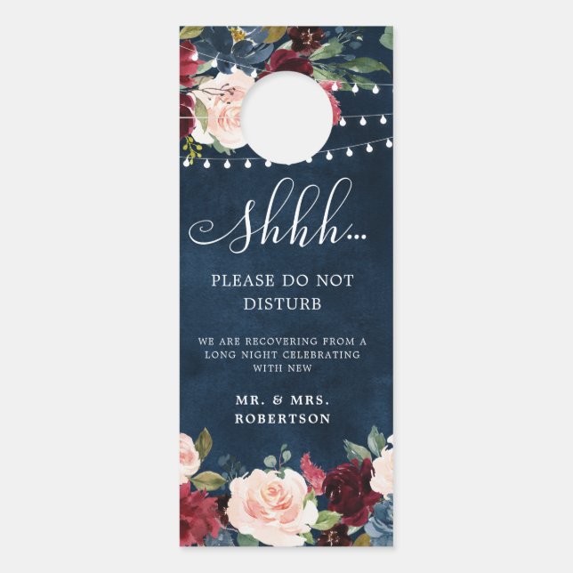 Bourgogne Navy Blush Rozen bruiloft niet storen (Voorkant)